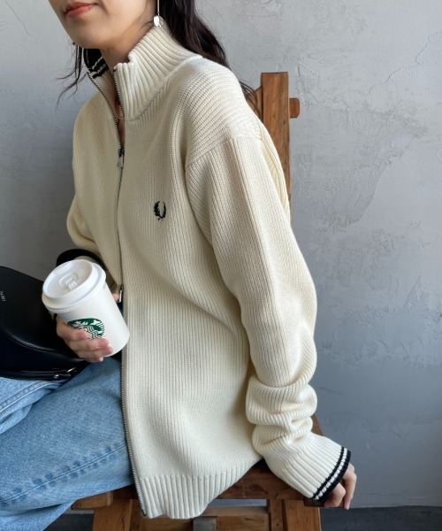 ニット セーター 「WEB先行予約」「FRED PERRY/フレッドペリー」 別注 ハイネック ジップニットカーディガン レディース メンズ | FRED PERRY | 17