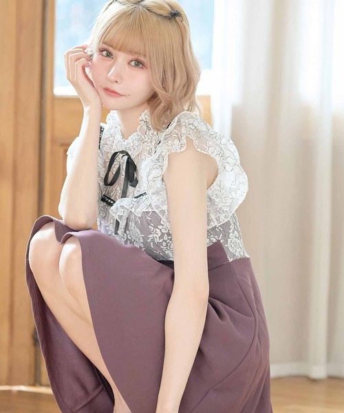 高級バストクロス立体フラワーレースフリル袖リボンモチーフタイトミニドレス 楽天市場】Tika 総フラワーレースハイウエストリボンタイトミニ