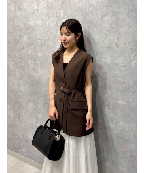 【新品・タグ付】mila owen共ベルト付きオーバーサイズノーカラーベスト 共ベルト付きオーバーサイズノーカラーベスト(ベスト)｜アウター