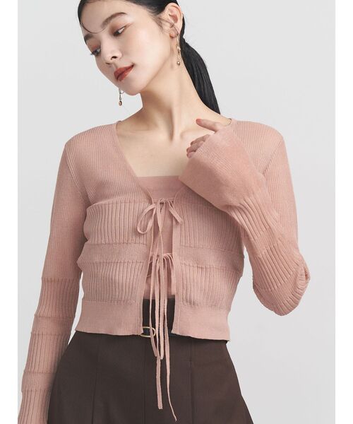 美品 ブルマリン アンサンブルニット リボン ピンク サイズI40*CD1419 美品 ブルマリン アンサンブルニット リボン ピンク サイズI40