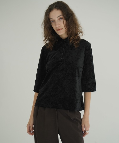 CLANE（クラネ） ポロシャツ ポロ CRUSHED VELOUR POLO TOPS