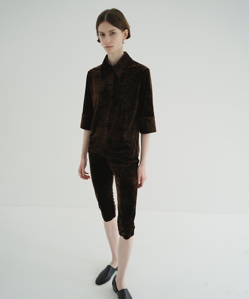 CLANE（クラネ） ポロシャツ ポロ CRUSHED VELOUR POLO TOPS