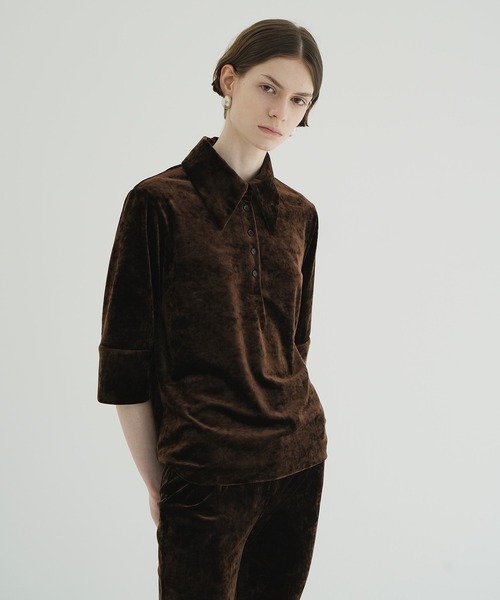 clane ベロアポロシャツ CLANE（クラネ） ポロシャツ ポロ CRUSHED VELOUR POLO TOPS