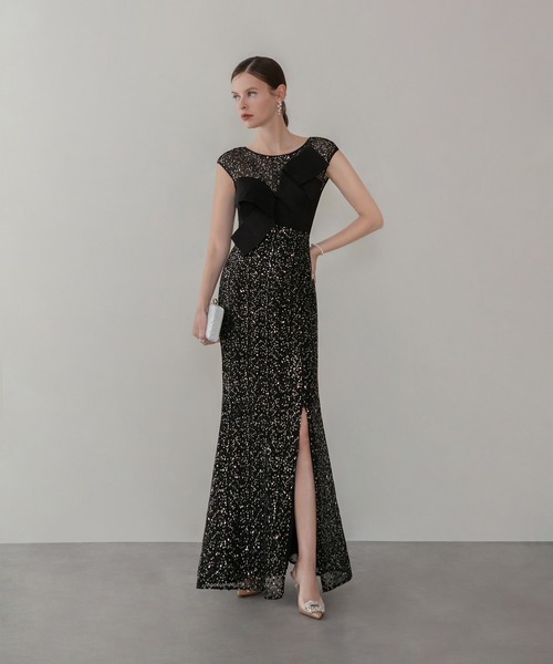 LEJA ブラック　Aライン　パーティードレス　スパンコール　黒 LEJA ブラック Aライン パーティードレス スパンコール 黒 LEJA