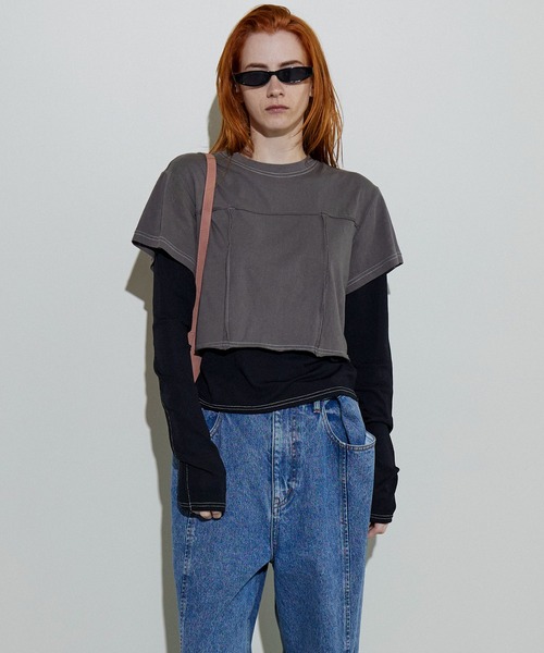 「MAISON SPECIAL」 半袖カットソー FREE チャコールグレー レディース_画像8