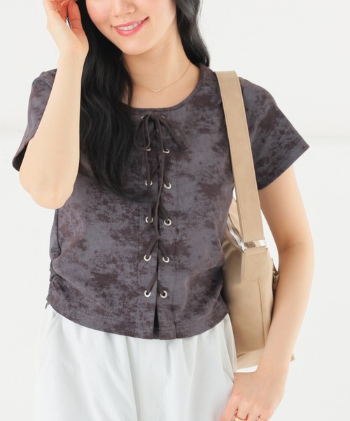 Honeys（ハニーズ） tシャツ 半袖 レースアップトップス レディース