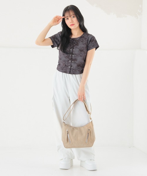 Honeys（ハニーズ） tシャツ 半袖 レースアップトップス レディース