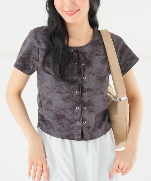 Honeys（ハニーズ） tシャツ 半袖 レースアップトップス レディース