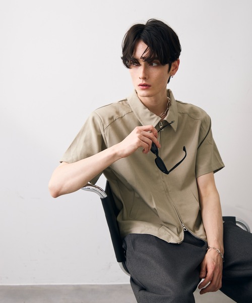 Shoowtime（ショウタイム） シャツ 半袖 Cropped double zip shirt