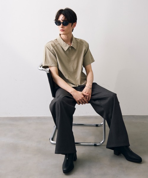 Shoowtime（ショウタイム） シャツ 半袖 Cropped double zip shirt
