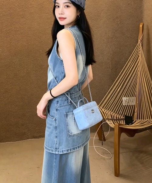 FAVORITO セットアップ デニムノースリーブトップスワイドパンツ