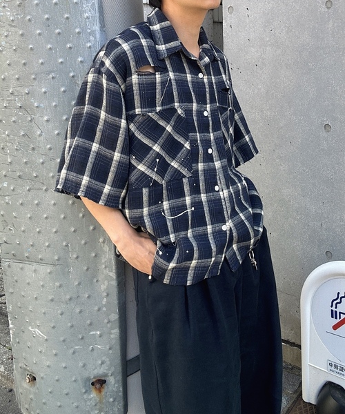 「MandO(エムオー)」 半袖シャツ LARGE レッド メンズ_画像5