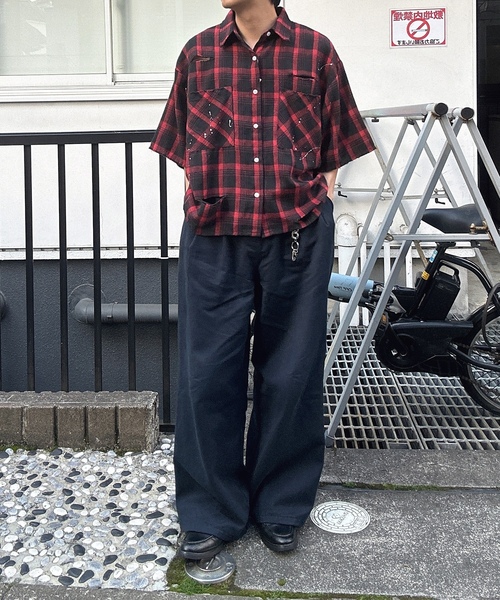 「MandO(エムオー)」 半袖シャツ LARGE レッド メンズ_画像7