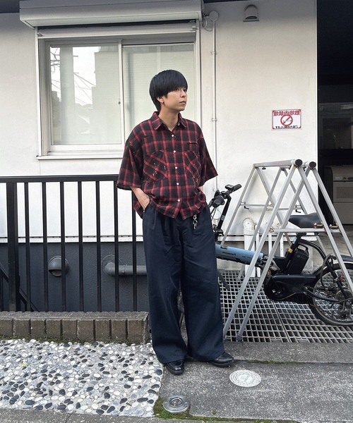 「MandO(エムオー)」 半袖シャツ LARGE レッド メンズ_画像8