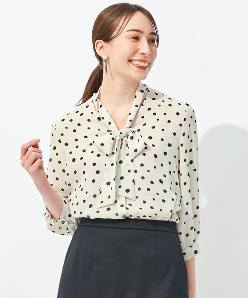 ブラウス シャツ 変形ドット ボウタイブラウス レディース Demi-Luxe BEAMS（デミルクス ビームス）変形ドット ボウタイ