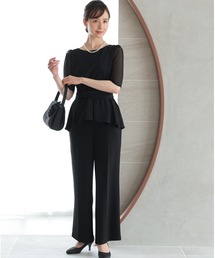 アーバンリサーチアイテムズ　結婚式　パンツドレス　黒　F　美品 PREFERIR パンツドレス シアースリーブ セットアップ 結婚式