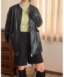 レザージャケット ライダース PUノーカラージャケット レディース