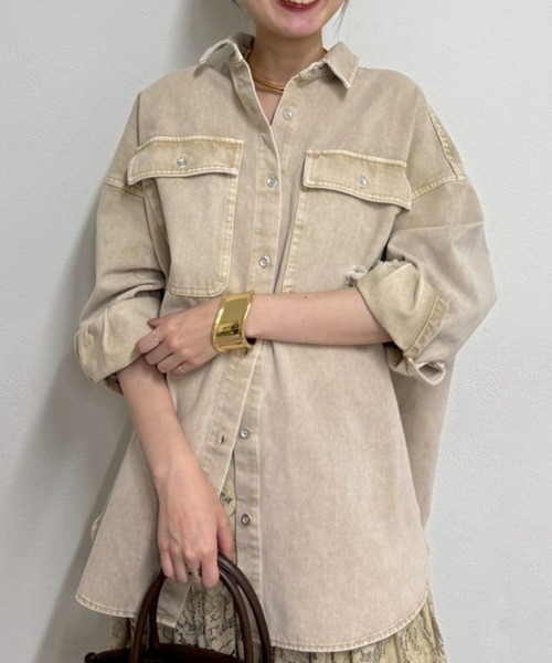 LOUNGEDRESS【Ｓサイズ登場！】ダメージデニムシャツ オフホワイト ld_chikaコラボカラー【Sサイズ登場！】ダメージデニムシャツ