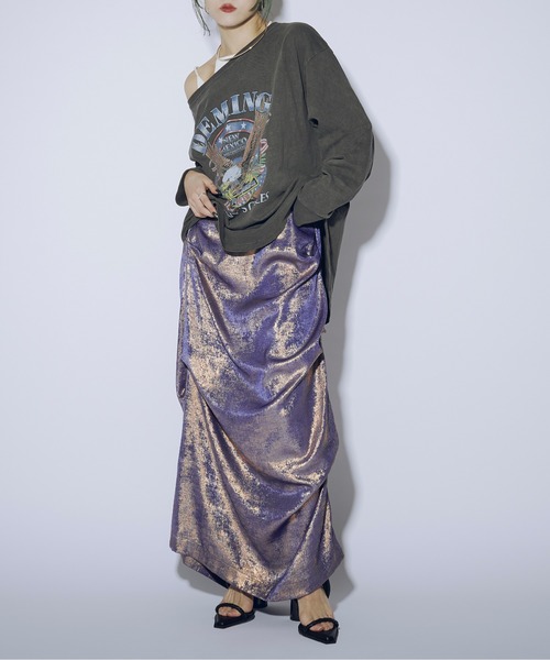スカート Drape tack 箔プリントスカート レディース : 80972195 