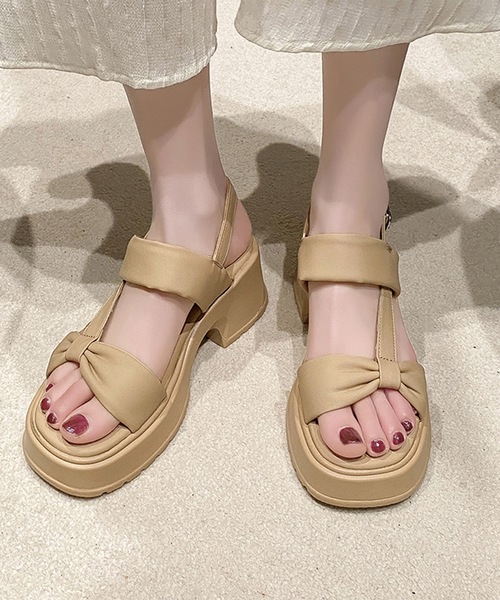 Lace Ladies サンダル リボンライク バックストラップ 厚底