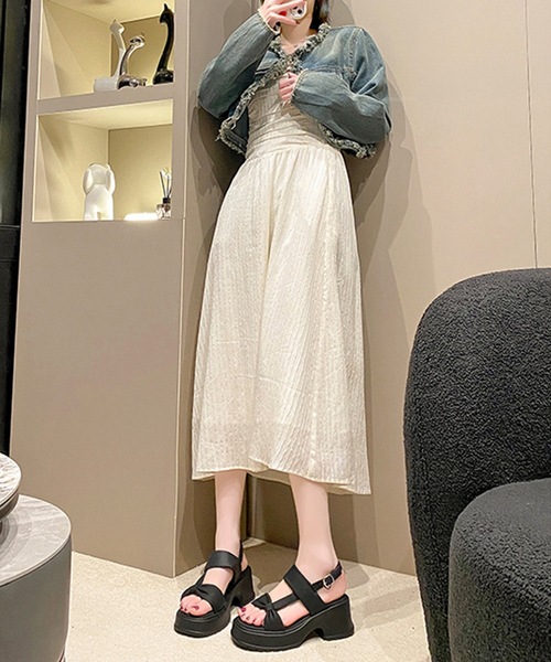 Lace Ladies サンダル リボンライク バックストラップ 厚底