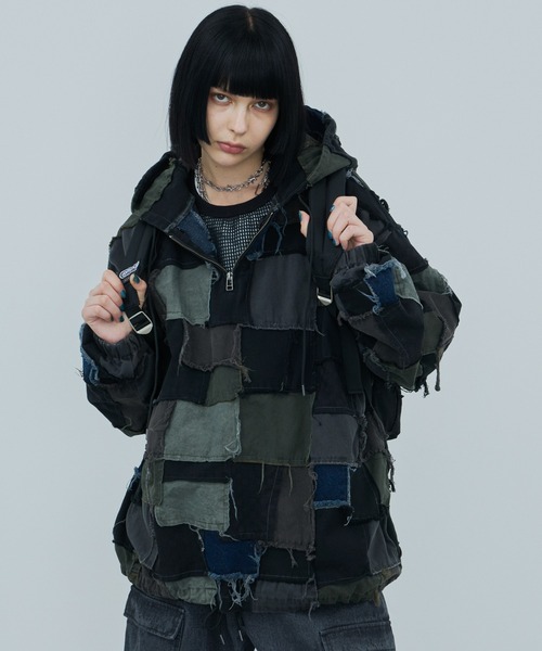 AIVER パーカー AIVER ボロハーフジップパーカー メンズ