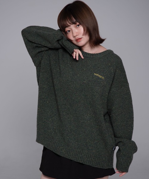 ニット セーター 「mahagrid/マハグリッド」 BASIC LOGO NEP KNIT SWEATER/ベーシックロゴ ネップニットセーター レ セール】『mahagrid/マハグリッド』 BASIC LOGO NEP KNIT