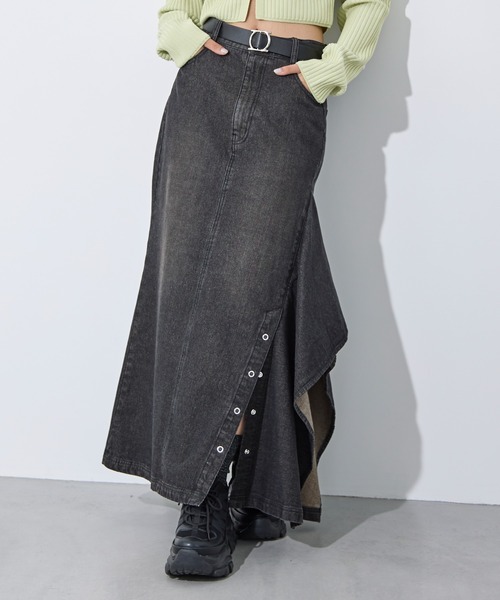 GIUNON ロウヘムデニムスカート GIUNON（ジウノン）の「raw hem denim skirt / ロウヘムデニム