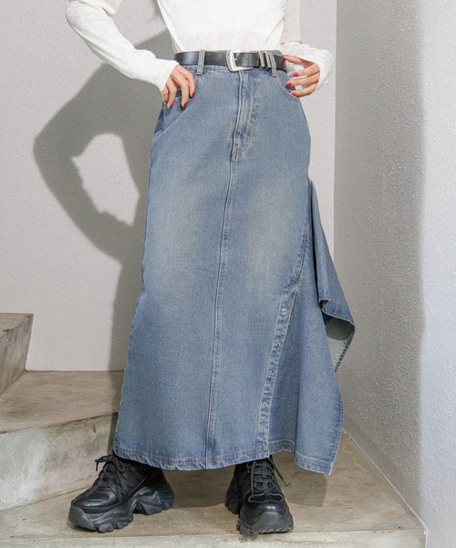 GIUNON ロウヘムデニムスカート GIUNON（ジウノン）の「raw hem denim skirt / ロウヘムデニム