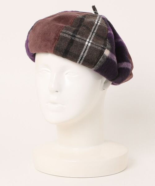 polcadot 帽子 ベレー帽 CRAZY PATCH BERET／チェック パッチ