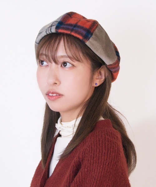 polcadot 帽子 ベレー帽 CRAZY PATCH BERET／チェック パッチ