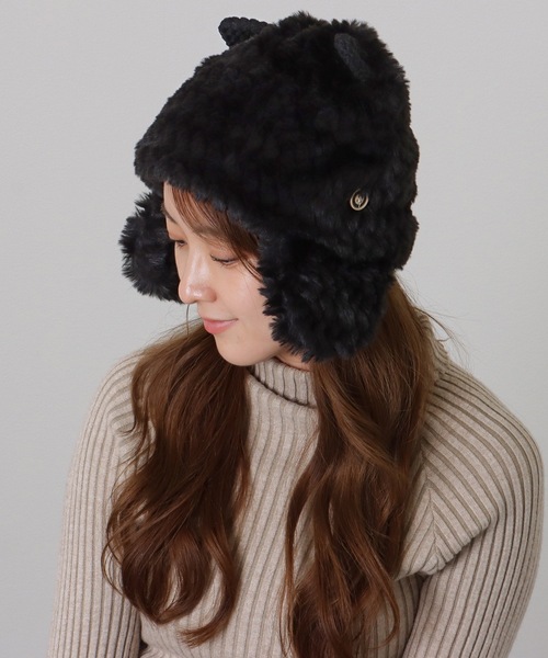 Lace Ladies ニット帽 ニットキャップ アニマル 耳付き 2WAY