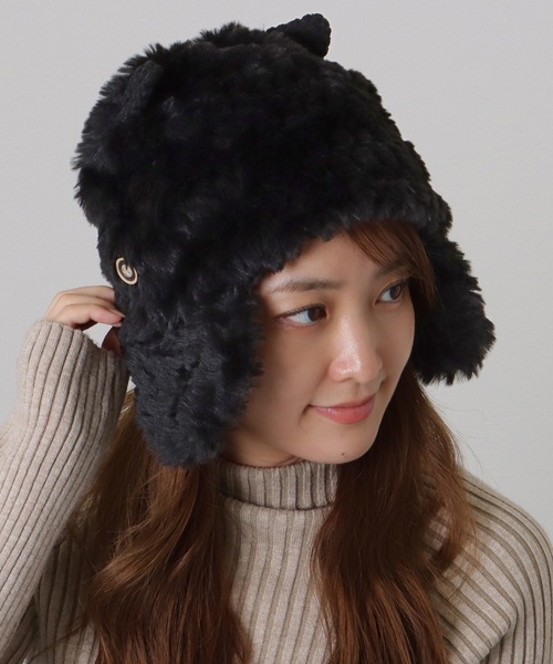 Lace Ladies ニット帽 ニットキャップ アニマル 耳付き 2WAY