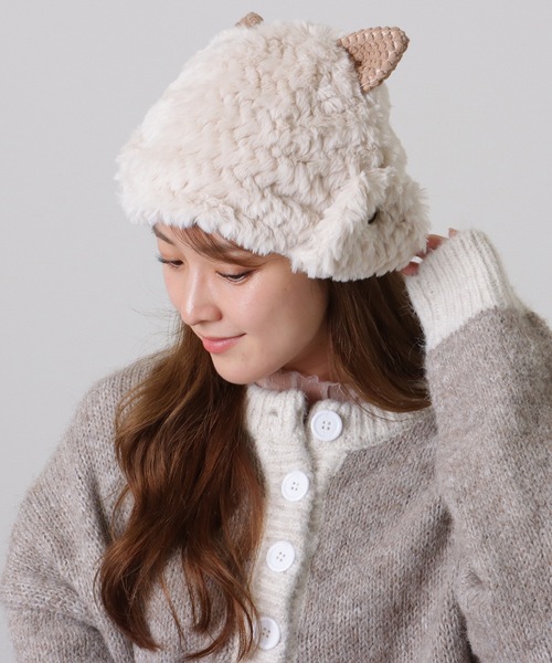 Lace Ladies ニット帽 ニットキャップ アニマル 耳付き 2WAY