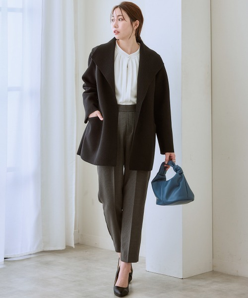 7days Life Styling ノーカラーコート コート ショールカラーウール調