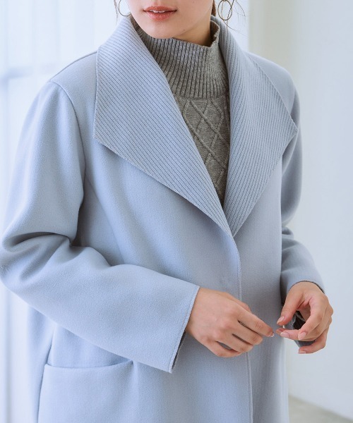 7days Life Styling ノーカラーコート コート ショールカラーウール調