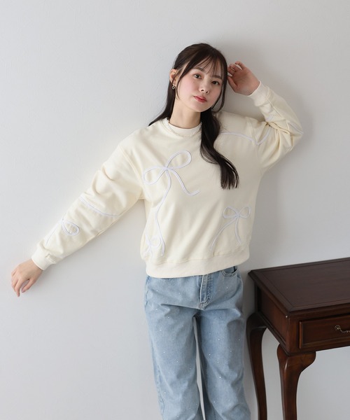 トレーナー スウェット 「nmtc+」ribbon design sweat shirt レディース トレーナー スウェット 「nmtc+」ribbon design sweat shirt