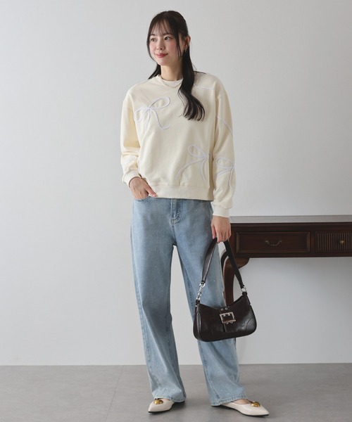 FanoStudios リボン刺繍スウェット　ネイビー fano studios ルーズシルエット リボン刺繍 スウェット トップス