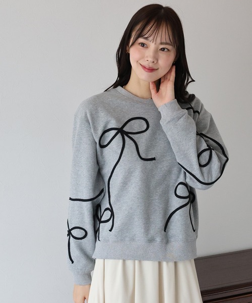 BLUEEAST トレーナー スウェット リボンコード刺繍スウェット