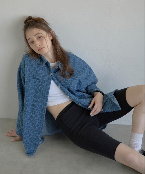 ブラウス シャツ 「MINERTE」crush denim big cuffs shirt / クラッシュデニムビッグカフスシャツ レディース