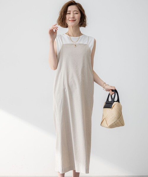 23区 ワンピース 「洗える」リネンレーヨンストレッチ Iライン