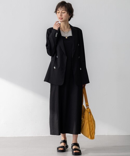 【今季】23区　リネンレーヨンストレッチ　Iラインキャミソールワンピース　44 洗える】リネンレーヨンストレッチ Iライン キャミソール