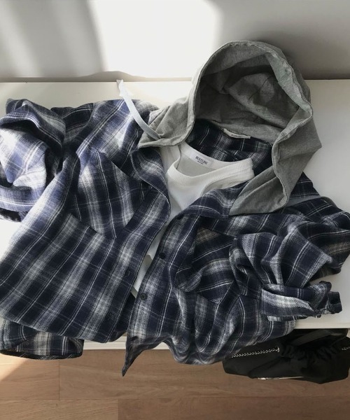 ブラウス シャツ 「BELLIDE MADE」 エアプランジュリーフードチェックシャツ レディース メンズ BEIDELLI ブラウス シャツ 「BELLIDE MADE」 エアプランジュリー
