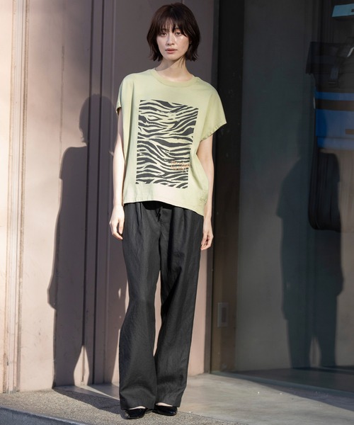 【GOLDEN 】レディース ライトリネン プリントTシャツ Munich tシャツ ゼブラプリントプルオーバー レディース