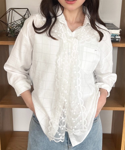 春夏にぴったり！チェック柄ゆったりトップス女子会やデートに最適なワンポイント入り 春 夏 レディース トップス ブラウス オーバーサイズ シャツ