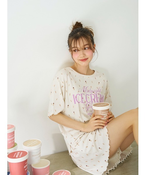 最終値下げ！！新品未使用タグ付き　GELATO PIQUE アイス　ルームウェア セール】ウォッシャブルスムーズィーボーダーパーカ（ルーム