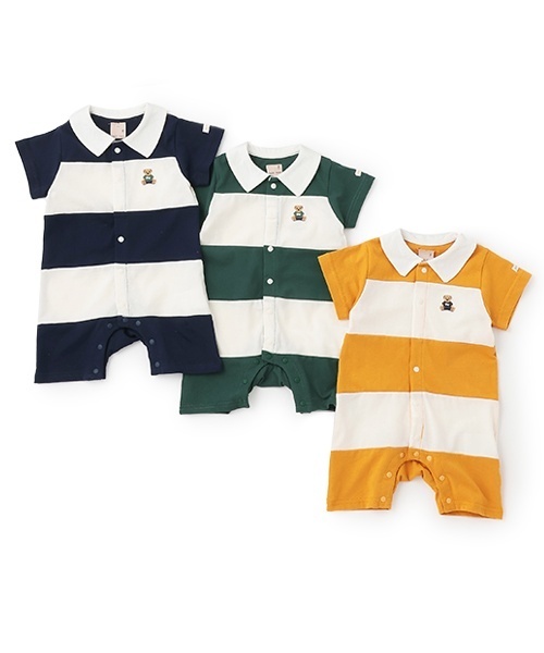 petit main ベビー服 ロンパース 切替ラガーカバーオール