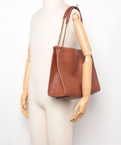 チェーンが魅力的【Ralph Lauren】ラージ Bradley トートバッグ LAUREN RALPH トートバッグ ペブルド レザー ラージ Bradley