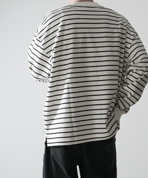 「RUUBON」 長(zhǎng)袖Tシャツ M ブラック×ホワイト メンズ