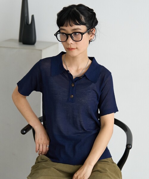 メッシュ サマーニット シアー ボーダー ポロシャツ 2色 hr9631 FREAK'S STORE ポロシャツ ポロ マルチボーダー シアーポロ